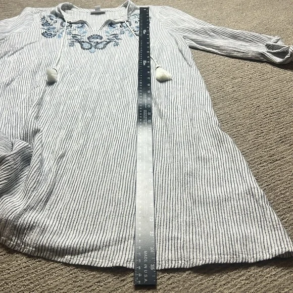 J. Jill‎ Ocean Breeze blue and white striped embroidered long-sleeve dress SZ S - Picture 9 of 10